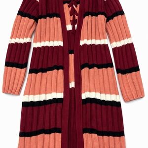 Striped Knit Long Cardigan Sweater
